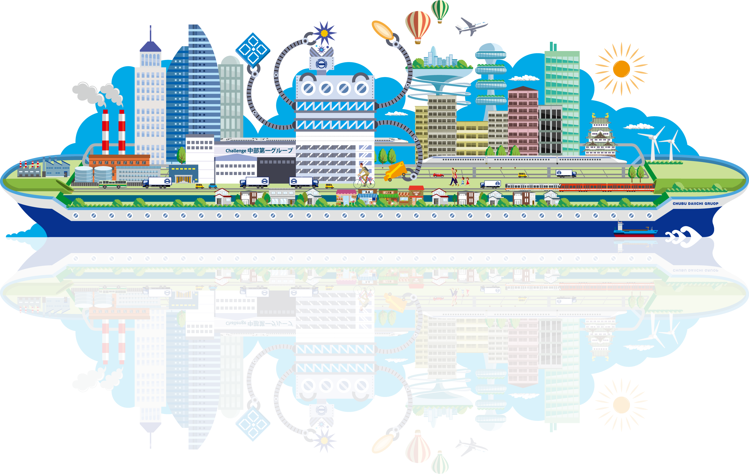 中部第一グループの街並みイラスト