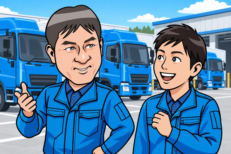 トラックヤードで後輩と話すK.Hのイメージイラスト
