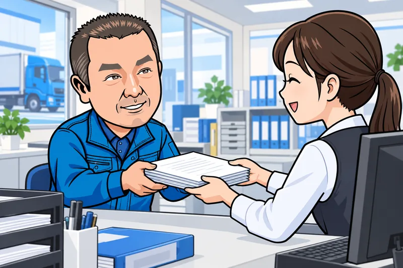 事務所で書類を受け取るK.Kのイメージイラスト