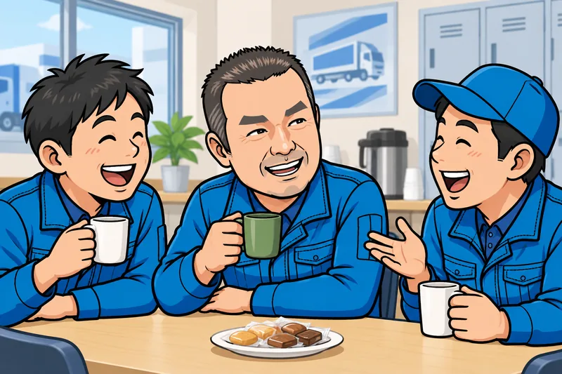 休憩室で同僚と談笑するK.Kのイメージイラスト