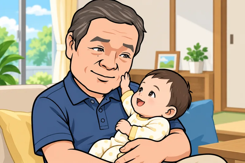 休日に孫を抱くG.Kのイメージイラスト
