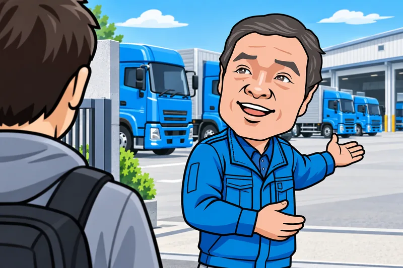 トラックヤードで見学者を迎えるG.Kのイメージイラスト
