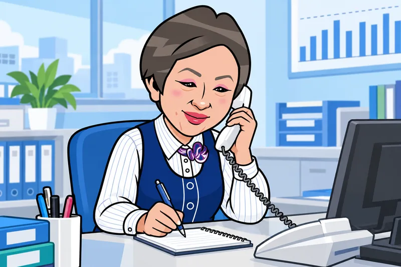 電話応対をするK.Cのイメージイラスト