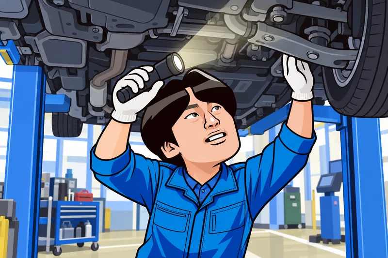 リフトで車検整備をするN.Mのイメージイラスト