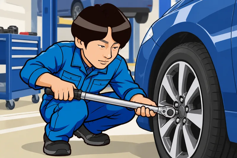 トルクレンチでタイヤのナットを確認するN.Mのイメージイラスト
